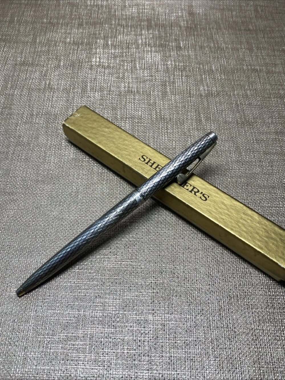 Vintage Sheaffer Sterling Silver Ballpoint Pen Engine Turn Pattern w BoxUSA1950s